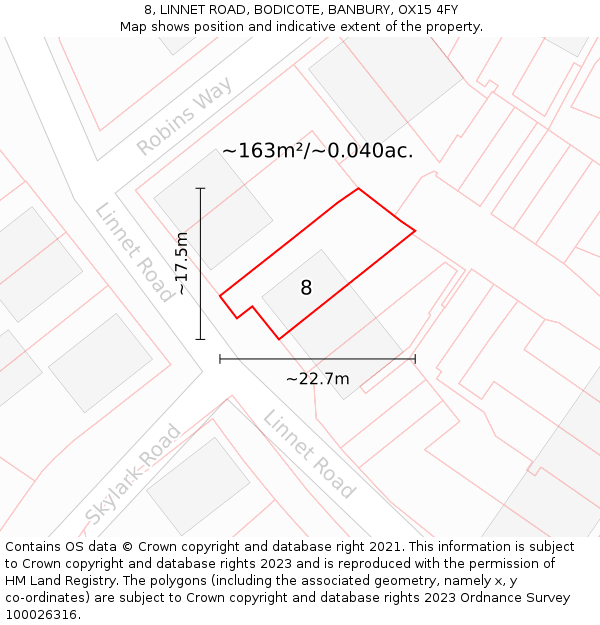 8, LINNET ROAD, BODICOTE, BANBURY, OX15 4FY: Plot and title map