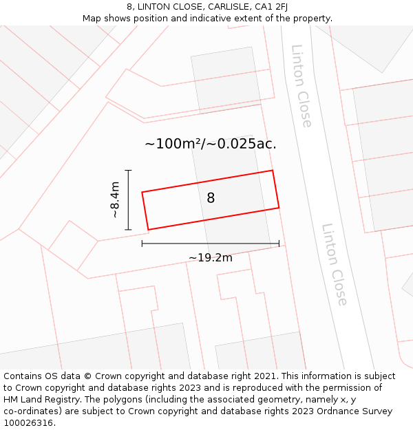 8, LINTON CLOSE, CARLISLE, CA1 2FJ: Plot and title map