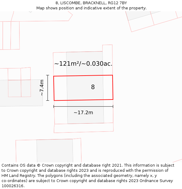 8, LISCOMBE, BRACKNELL, RG12 7BY: Plot and title map