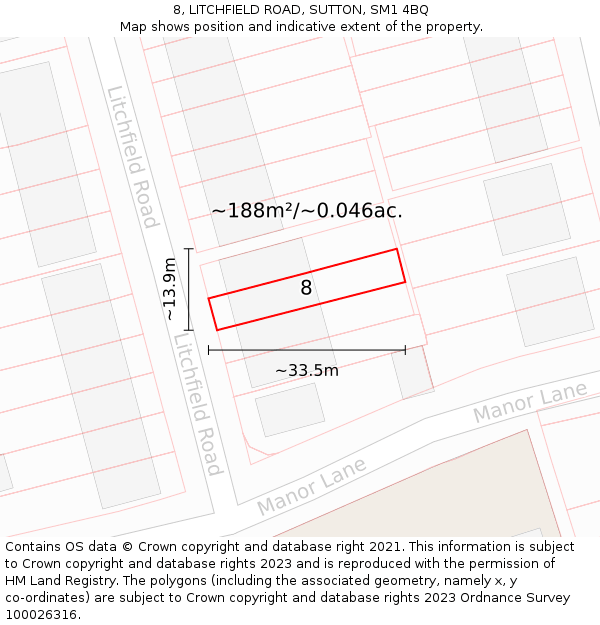 8, LITCHFIELD ROAD, SUTTON, SM1 4BQ: Plot and title map