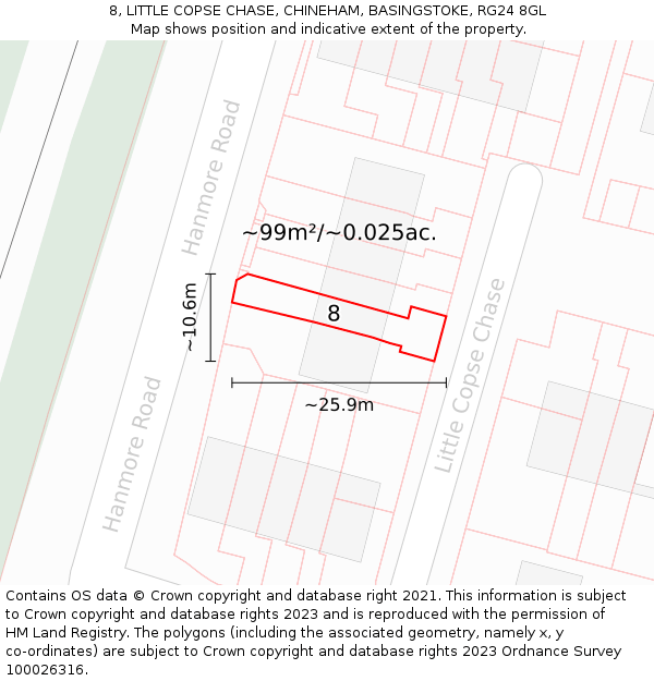 8, LITTLE COPSE CHASE, CHINEHAM, BASINGSTOKE, RG24 8GL: Plot and title map