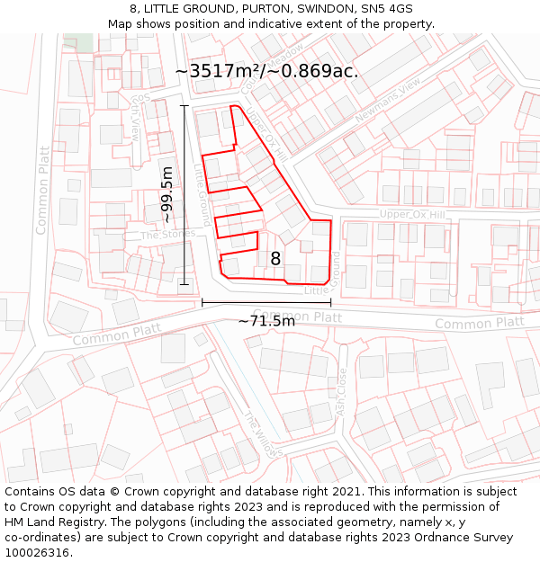 8, LITTLE GROUND, PURTON, SWINDON, SN5 4GS: Plot and title map