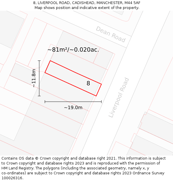 8, LIVERPOOL ROAD, CADISHEAD, MANCHESTER, M44 5AF: Plot and title map