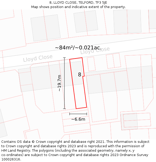 8, LLOYD CLOSE, TELFORD, TF3 5JE: Plot and title map