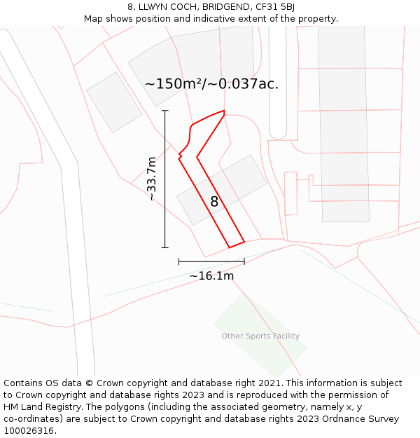 8, LLWYN COCH, BRIDGEND, CF31 5BJ: Plot and title map