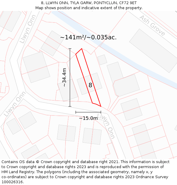 8, LLWYN ONN, TYLA GARW, PONTYCLUN, CF72 9ET: Plot and title map