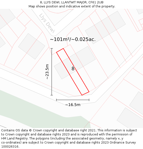 8, LLYS DEWI, LLANTWIT MAJOR, CF61 2UB: Plot and title map