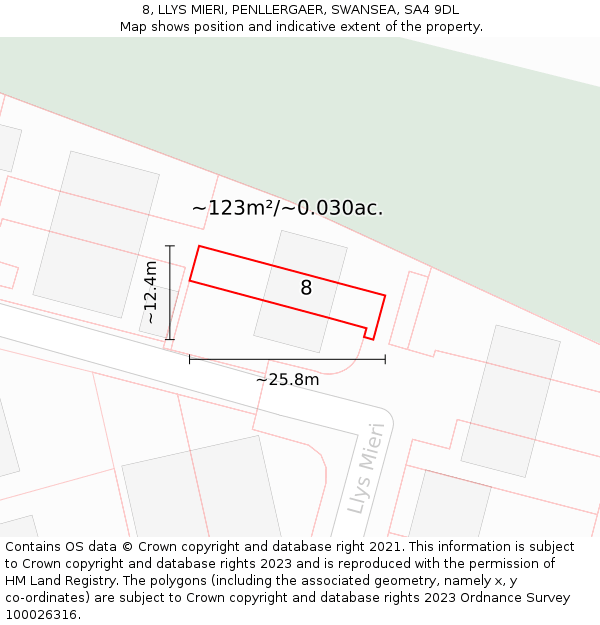 8, LLYS MIERI, PENLLERGAER, SWANSEA, SA4 9DL: Plot and title map
