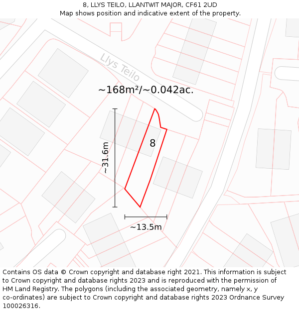 8, LLYS TEILO, LLANTWIT MAJOR, CF61 2UD: Plot and title map