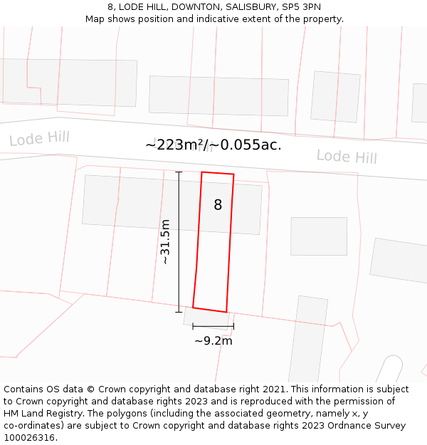 8, LODE HILL, DOWNTON, SALISBURY, SP5 3PN: Plot and title map