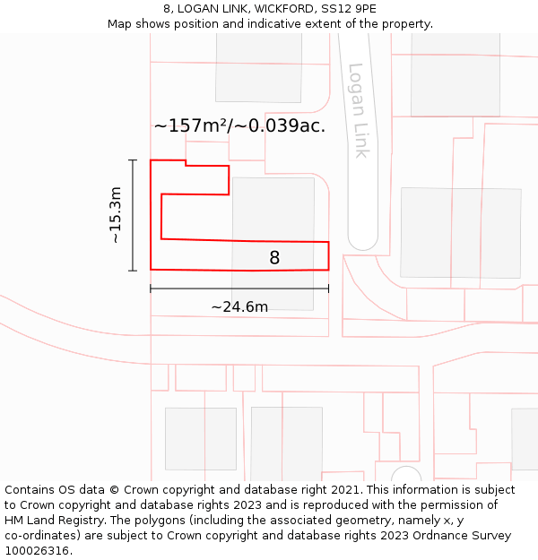 8, LOGAN LINK, WICKFORD, SS12 9PE: Plot and title map
