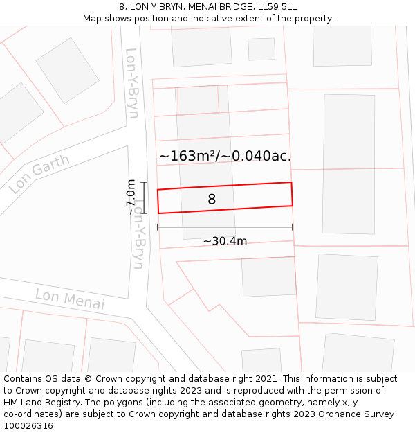 8, LON Y BRYN, MENAI BRIDGE, LL59 5LL: Plot and title map