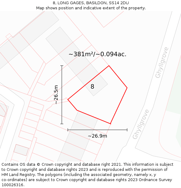 8, LONG GAGES, BASILDON, SS14 2DU: Plot and title map