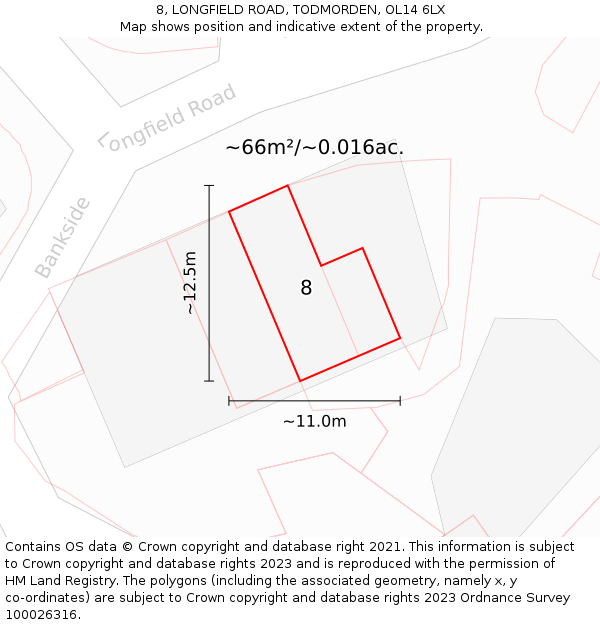 8, LONGFIELD ROAD, TODMORDEN, OL14 6LX: Plot and title map