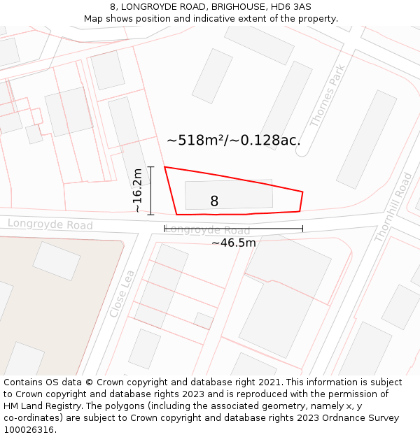 8, LONGROYDE ROAD, BRIGHOUSE, HD6 3AS: Plot and title map