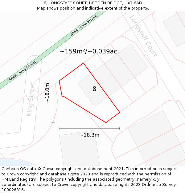 8, LONGSTAFF COURT, HEBDEN BRIDGE, HX7 6AB: Plot and title map