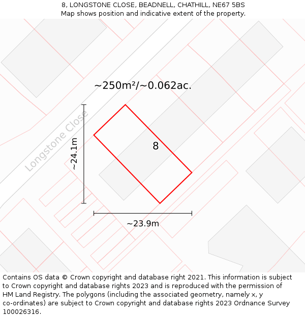 8, LONGSTONE CLOSE, BEADNELL, CHATHILL, NE67 5BS: Plot and title map