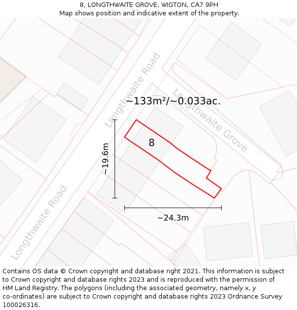 8, LONGTHWAITE GROVE, WIGTON, CA7 9PH: Plot and title map