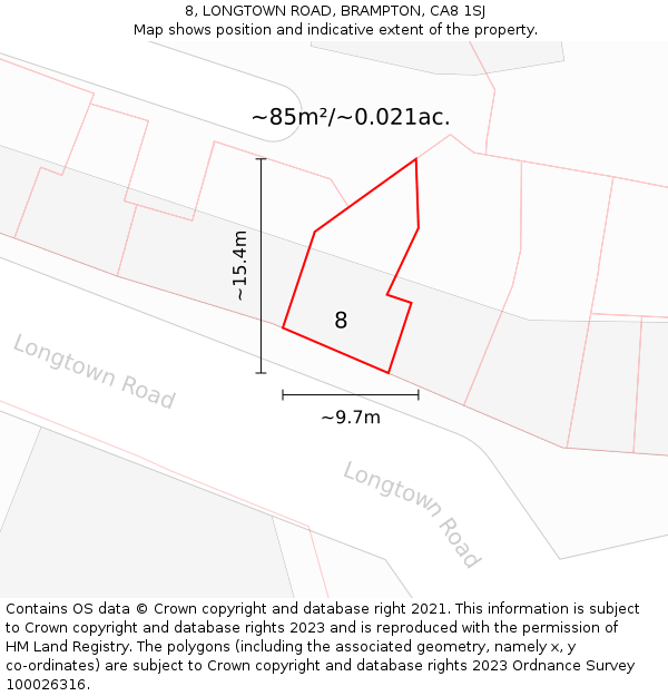 8, LONGTOWN ROAD, BRAMPTON, CA8 1SJ: Plot and title map