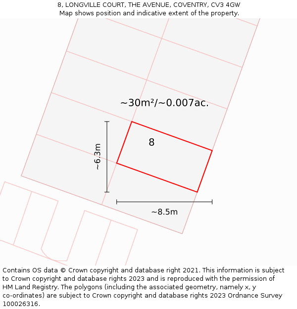 8, LONGVILLE COURT, THE AVENUE, COVENTRY, CV3 4GW: Plot and title map
