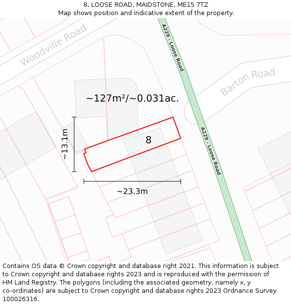 8, LOOSE ROAD, MAIDSTONE, ME15 7TZ: Plot and title map