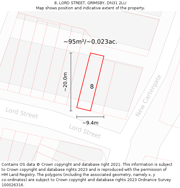 8, LORD STREET, GRIMSBY, DN31 2LU: Plot and title map
