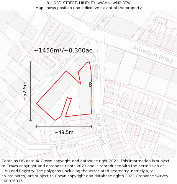 8, LORD STREET, HINDLEY, WIGAN, WN2 3EW: Plot and title map