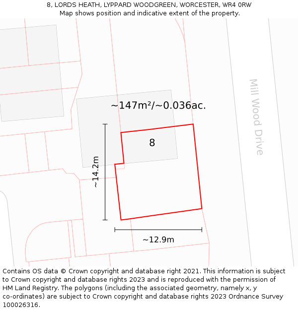8, LORDS HEATH, LYPPARD WOODGREEN, WORCESTER, WR4 0RW: Plot and title map