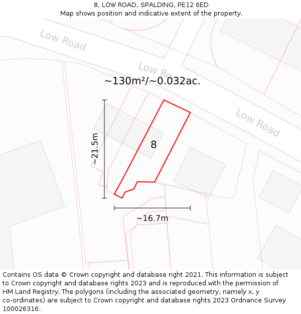 8, LOW ROAD, SPALDING, PE12 6ED: Plot and title map