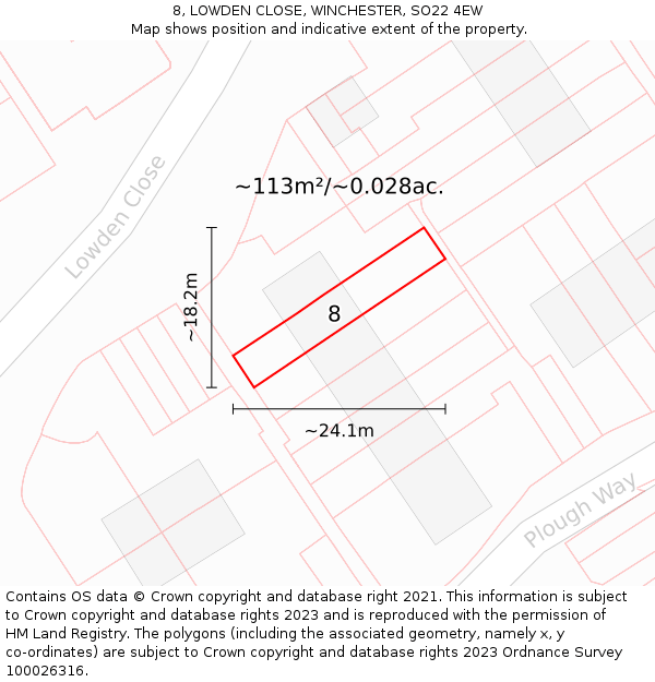 8, LOWDEN CLOSE, WINCHESTER, SO22 4EW: Plot and title map