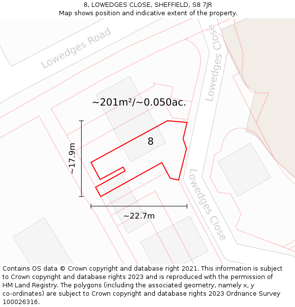 8, LOWEDGES CLOSE, SHEFFIELD, S8 7JR: Plot and title map
