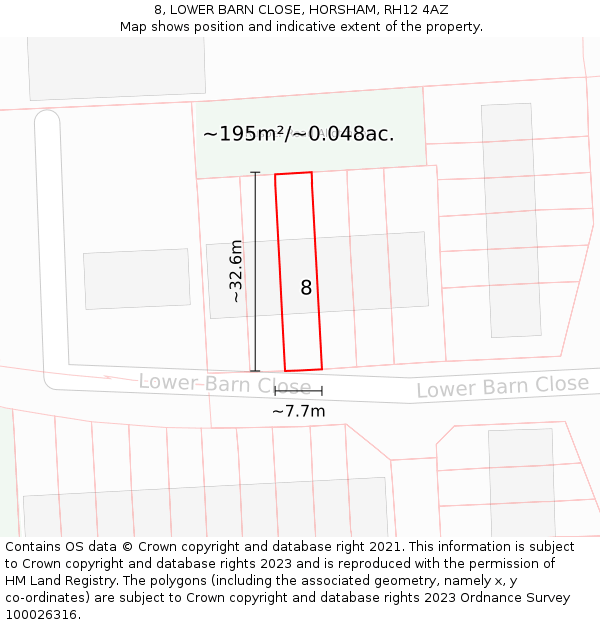 8, LOWER BARN CLOSE, HORSHAM, RH12 4AZ: Plot and title map