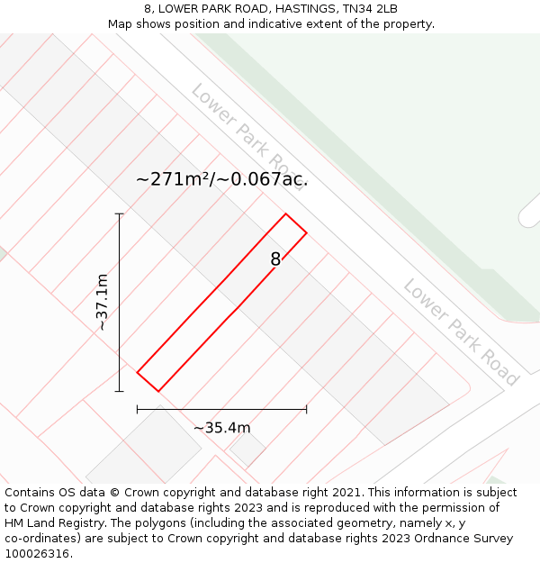 8, LOWER PARK ROAD, HASTINGS, TN34 2LB: Plot and title map