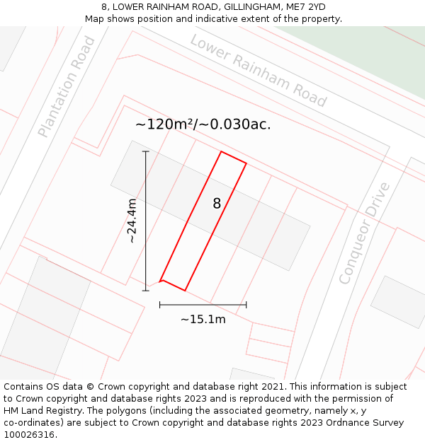 8, LOWER RAINHAM ROAD, GILLINGHAM, ME7 2YD: Plot and title map