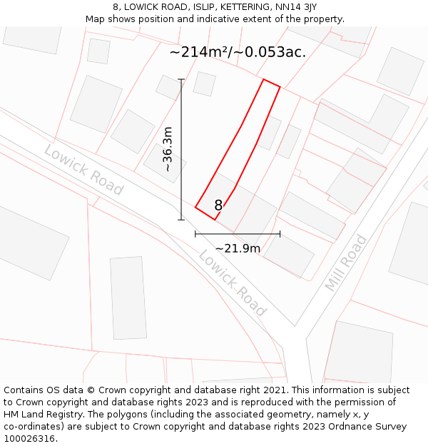8, LOWICK ROAD, ISLIP, KETTERING, NN14 3JY: Plot and title map