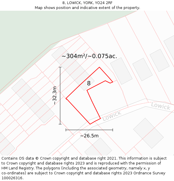 8, LOWICK, YORK, YO24 2RF: Plot and title map