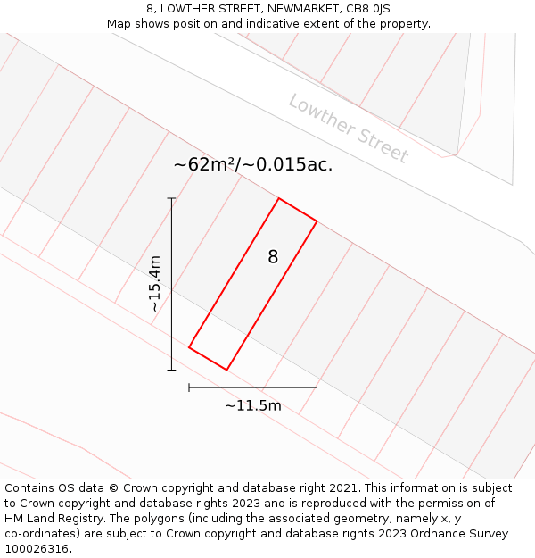 8, LOWTHER STREET, NEWMARKET, CB8 0JS: Plot and title map