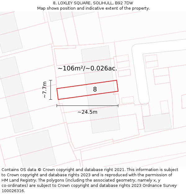 8, LOXLEY SQUARE, SOLIHULL, B92 7DW: Plot and title map