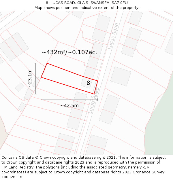 8, LUCAS ROAD, GLAIS, SWANSEA, SA7 9EU: Plot and title map
