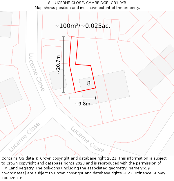 8, LUCERNE CLOSE, CAMBRIDGE, CB1 9YR: Plot and title map