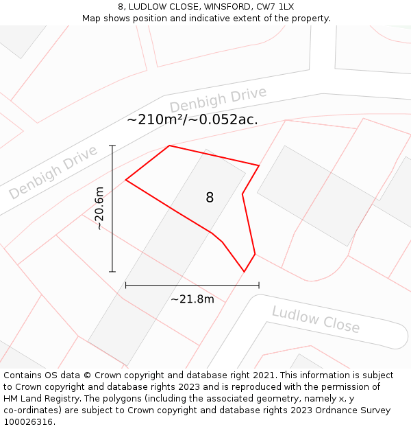 8, LUDLOW CLOSE, WINSFORD, CW7 1LX: Plot and title map