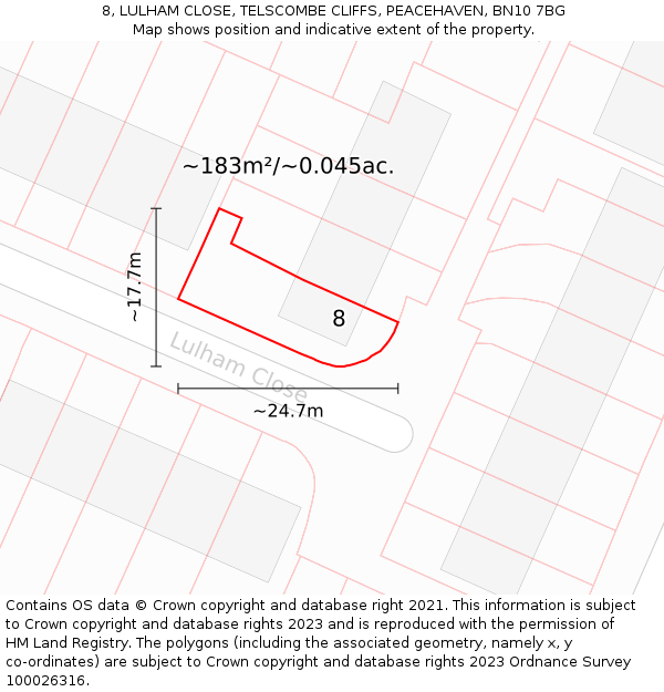 8, LULHAM CLOSE, TELSCOMBE CLIFFS, PEACEHAVEN, BN10 7BG: Plot and title map