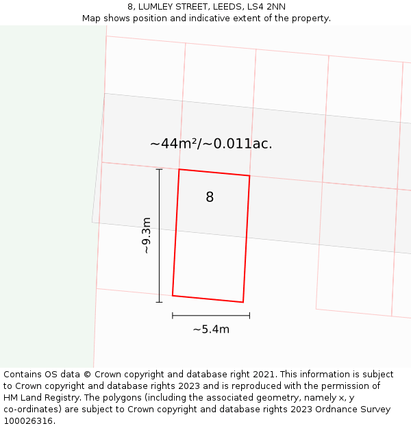 8, LUMLEY STREET, LEEDS, LS4 2NN: Plot and title map