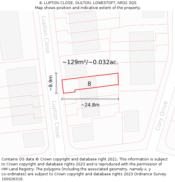 8, LUPTON CLOSE, OULTON, LOWESTOFT, NR32 3QS: Plot and title map