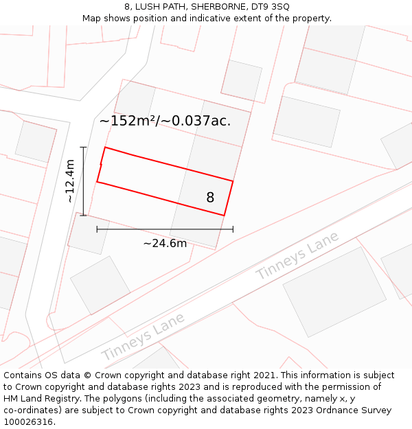 8, LUSH PATH, SHERBORNE, DT9 3SQ: Plot and title map