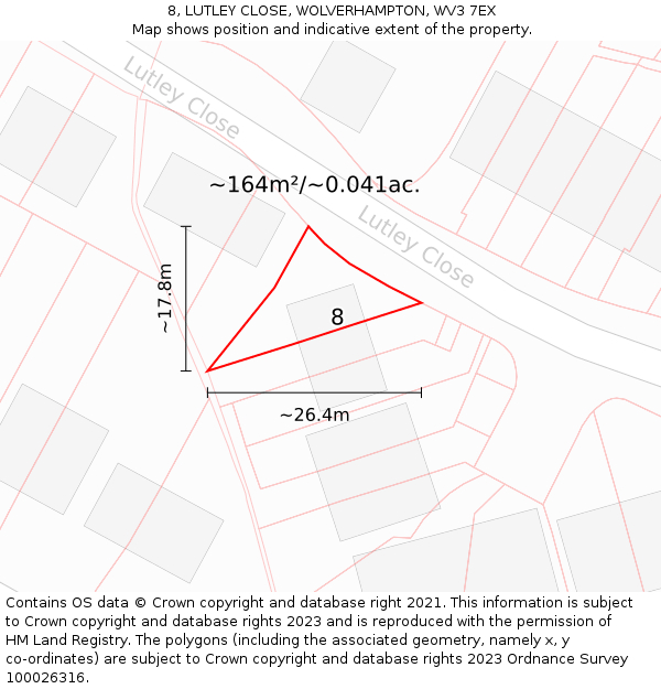 8, LUTLEY CLOSE, WOLVERHAMPTON, WV3 7EX: Plot and title map