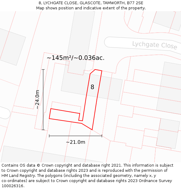 8, LYCHGATE CLOSE, GLASCOTE, TAMWORTH, B77 2SE: Plot and title map