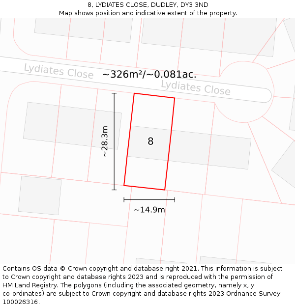 8, LYDIATES CLOSE, DUDLEY, DY3 3ND: Plot and title map