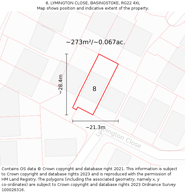 8, LYMINGTON CLOSE, BASINGSTOKE, RG22 4XL: Plot and title map