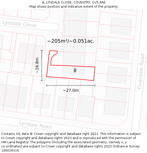 8, LYNDALE CLOSE, COVENTRY, CV5 8AE: Plot and title map